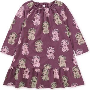 Tea Collection 2T Poodle Drop Waist Long Sleeve Purple Dress